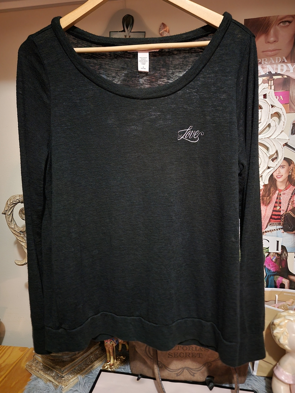 Victoria's Secret Black Viscose Blend "Love" Sweater
